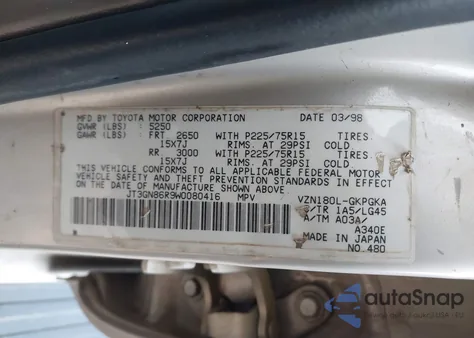 1998 Toyota 4Runner Sr5 V6 z USA, uszkodzony, nr VIN JT3GN86R9W0080416